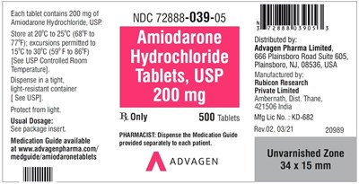 Amiodarone HCl Tab Usp 200mg 500s Bottle Label